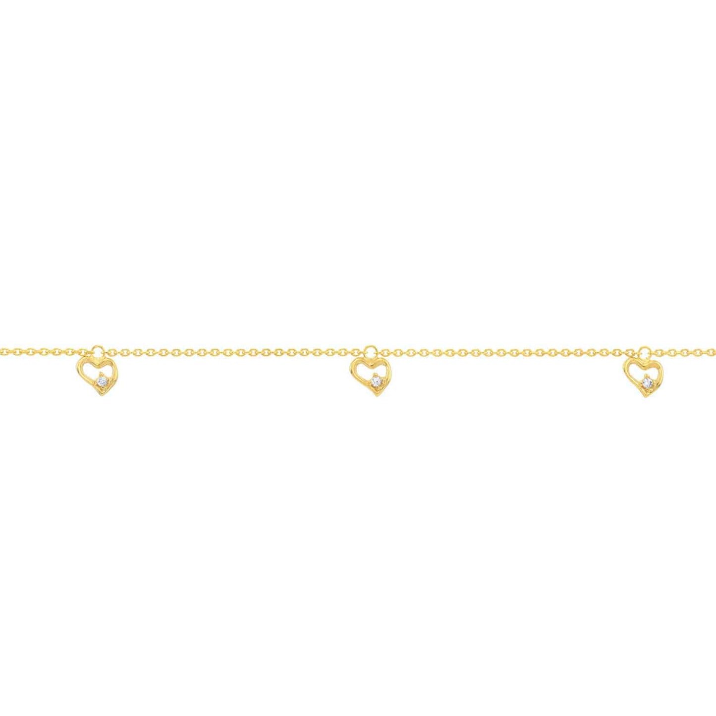 14K Real Gold Yellow CZ Open Heart Dangle Anklet Bracelet 9"-10" Adjus