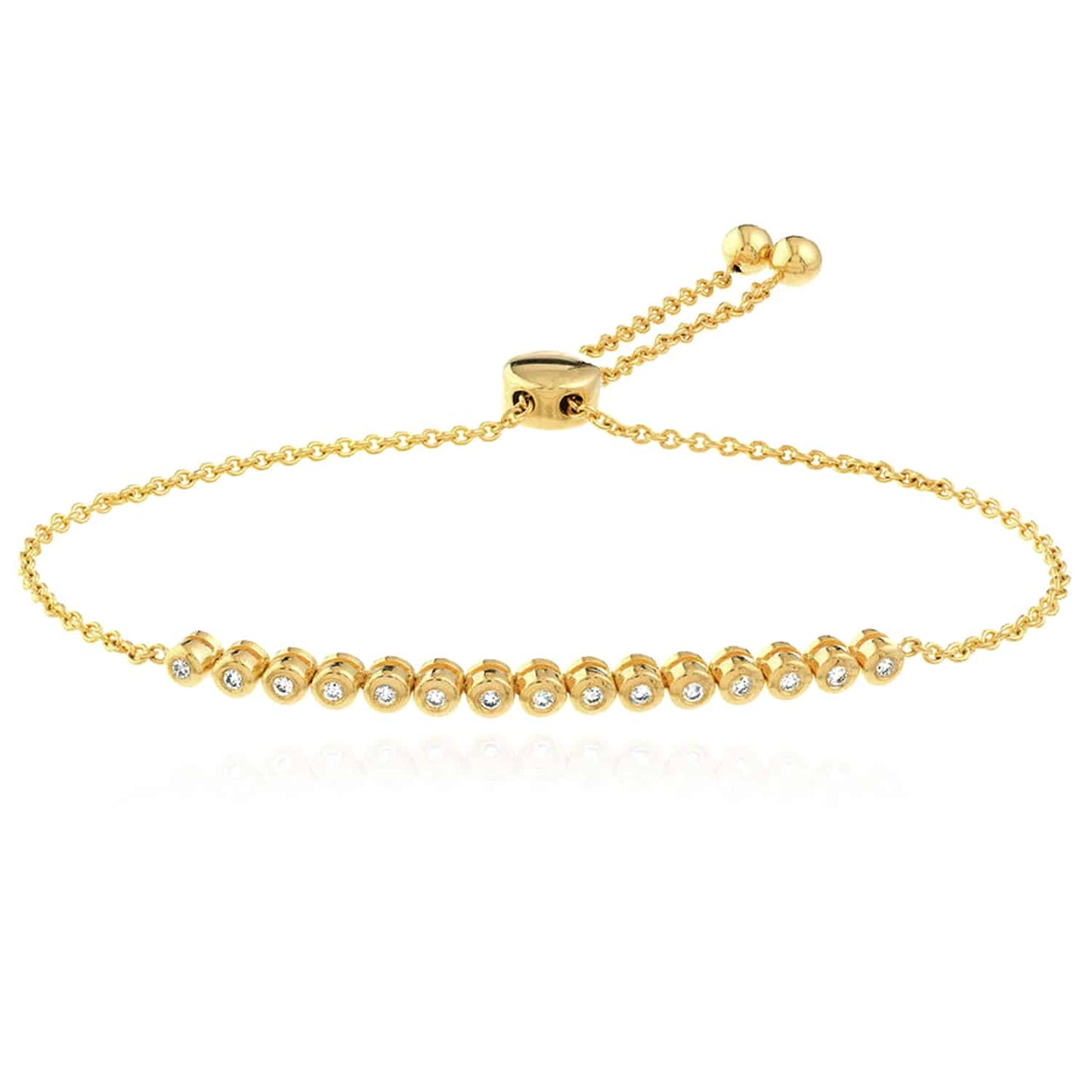 0.20CTW Real Diamond 14K Real Gold Yellow White Tennis Bolo Bracelet 9.5" Adjust.
