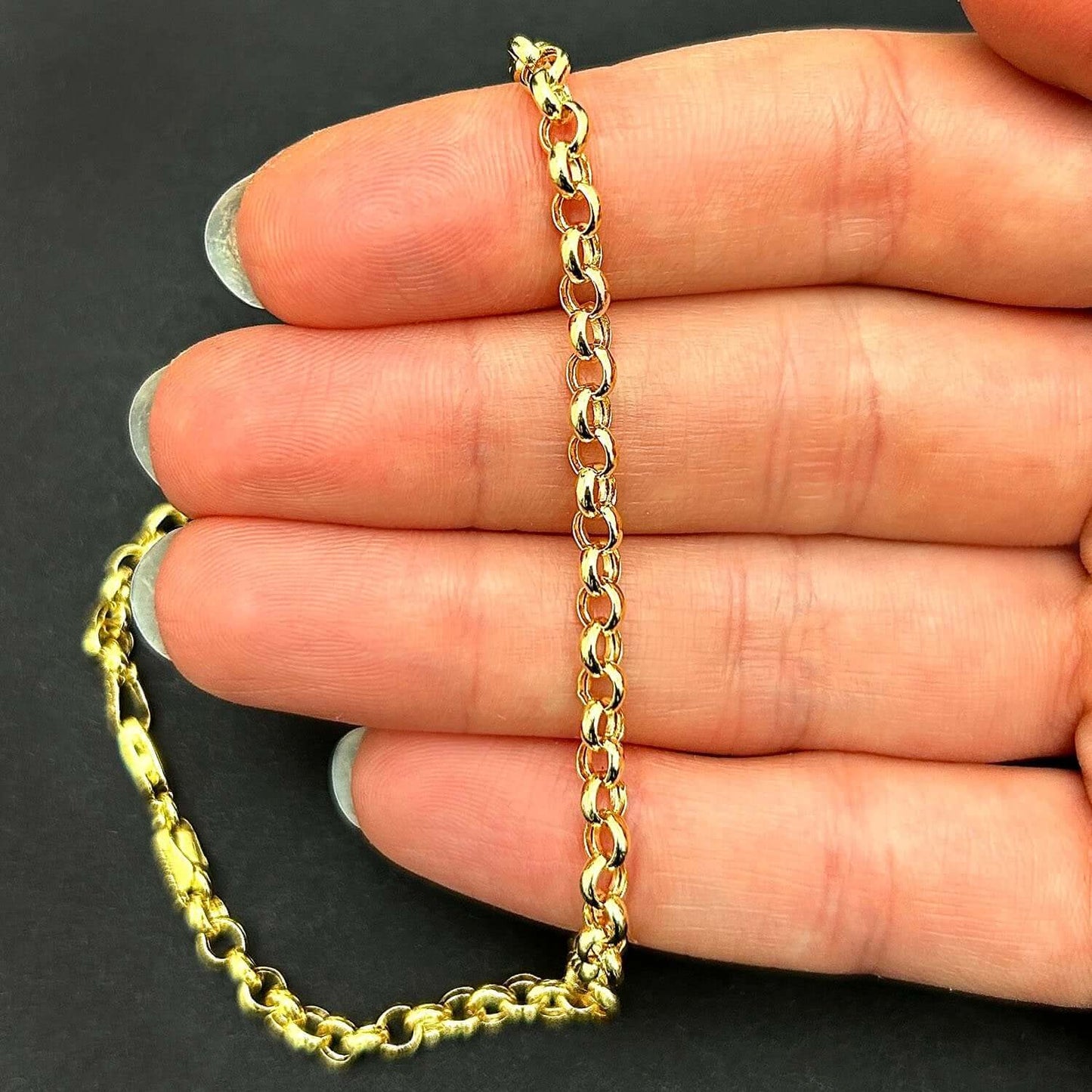 14K Real Gold Yellow 3.7mm Rolo Anklet Bracelet 10"