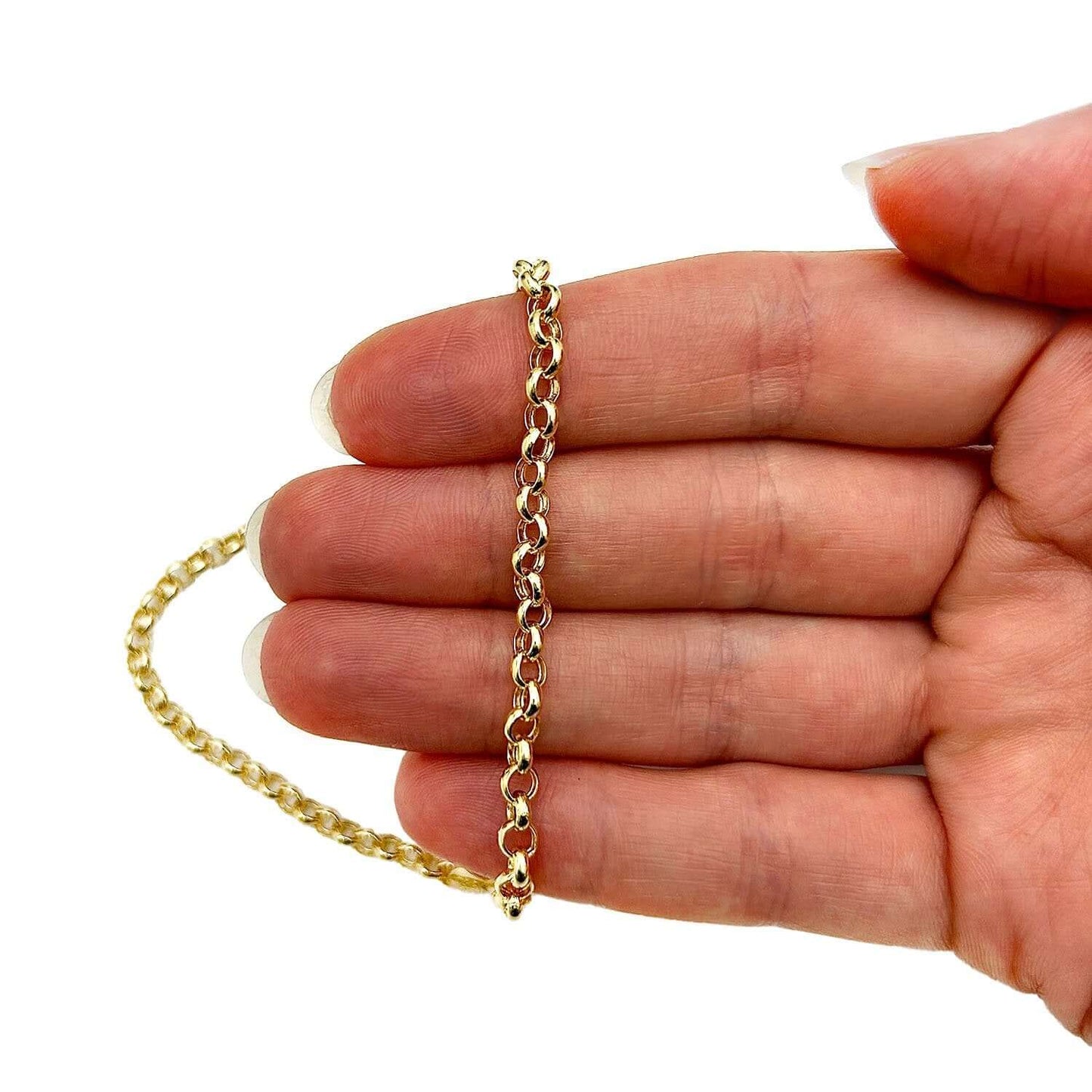 14K Real Gold Yellow 3.7mm Rolo Anklet Bracelet 10"