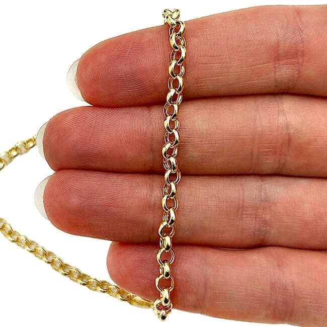 14K Real Gold Yellow 3.7mm Rolo Anklet Bracelet 10"