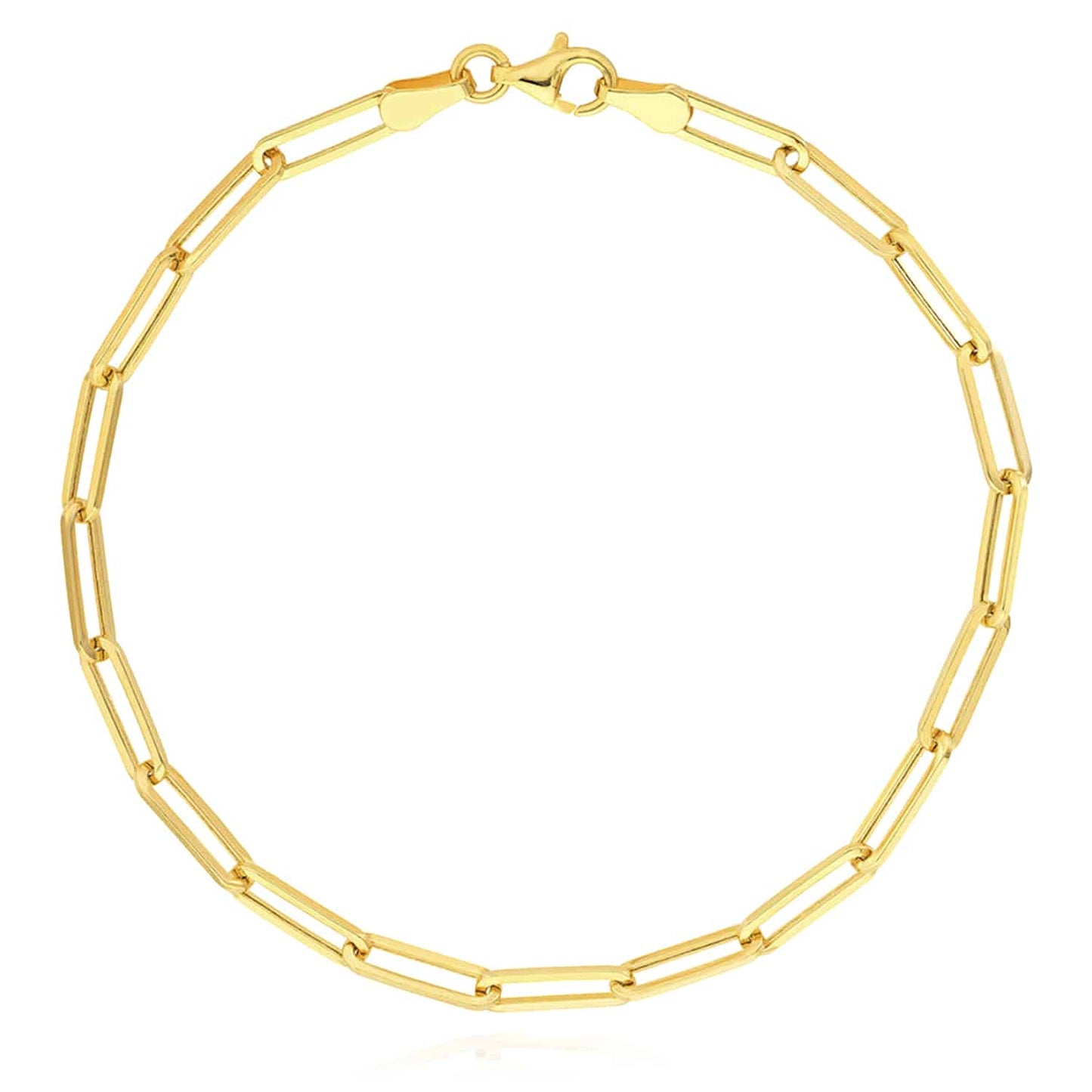 14K Real Gold Yellow White Rose 3.8mm Paperclip Bracelet 8"