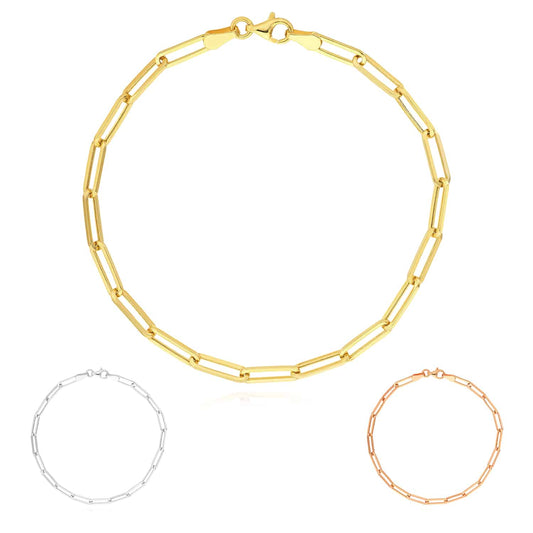 14K Yellow White Rose Gold 3.8mm Paperclip Bracelet (Hollow) 8"