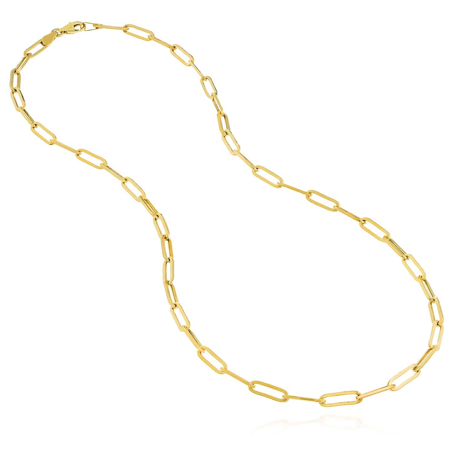 14K Real Gold Yellow White Rose 3.8mm Paperclip Chain Necklace 16"-30"