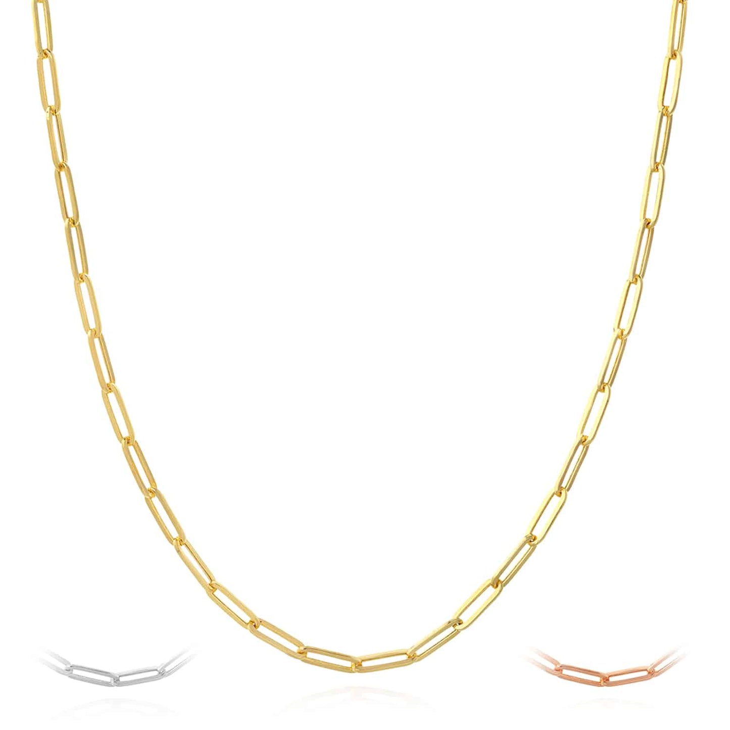 14K Real Gold Yellow White Rose 3.8mm Paperclip Chain Necklace 16"-30"