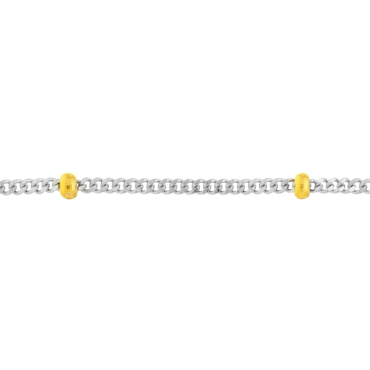 14K Real Gold Two-Tone 1.5mm Saturn Curb Anklet Bracelet 10"