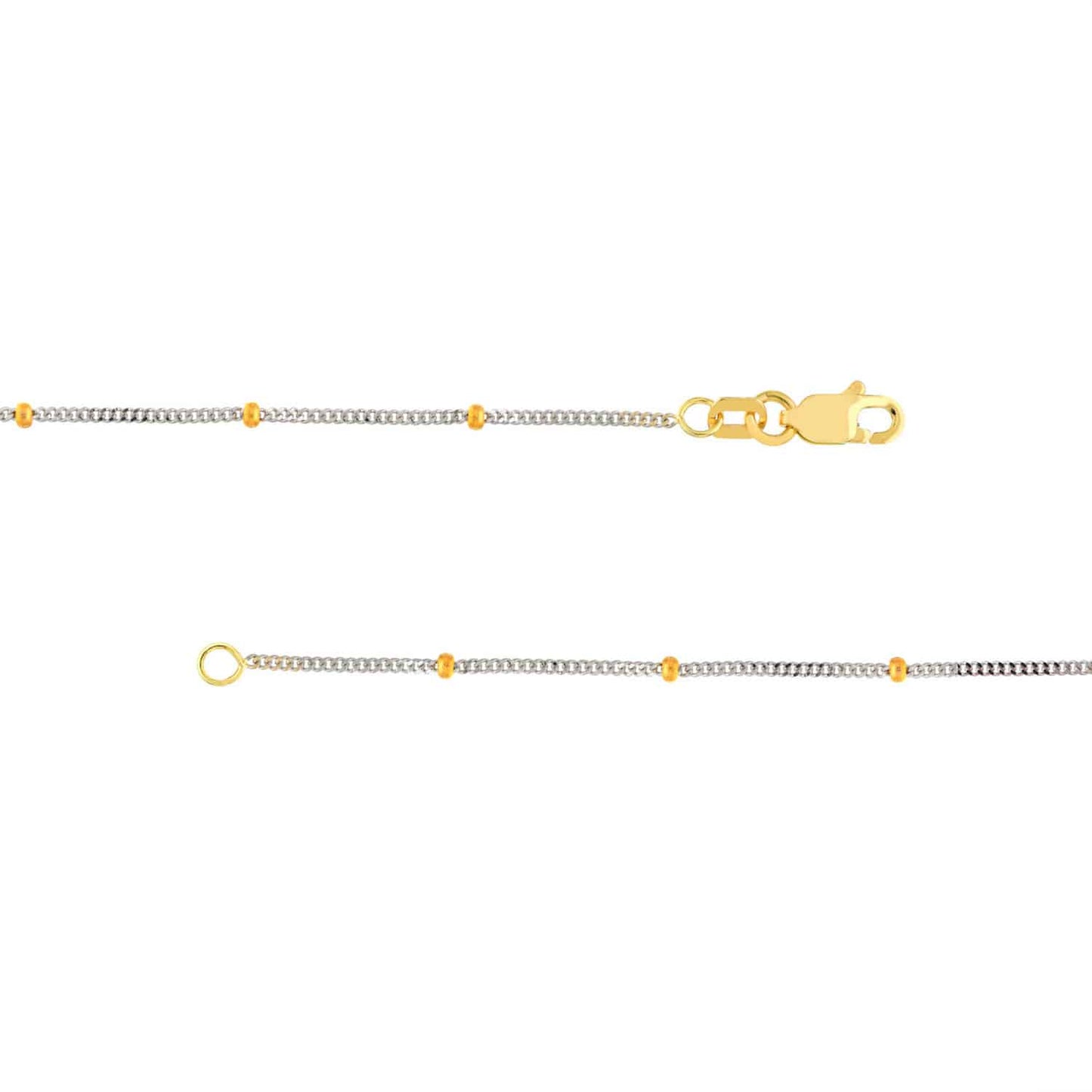 14K Real Gold Two-Tone 1.5mm Saturn Curb Anklet Bracelet 10"