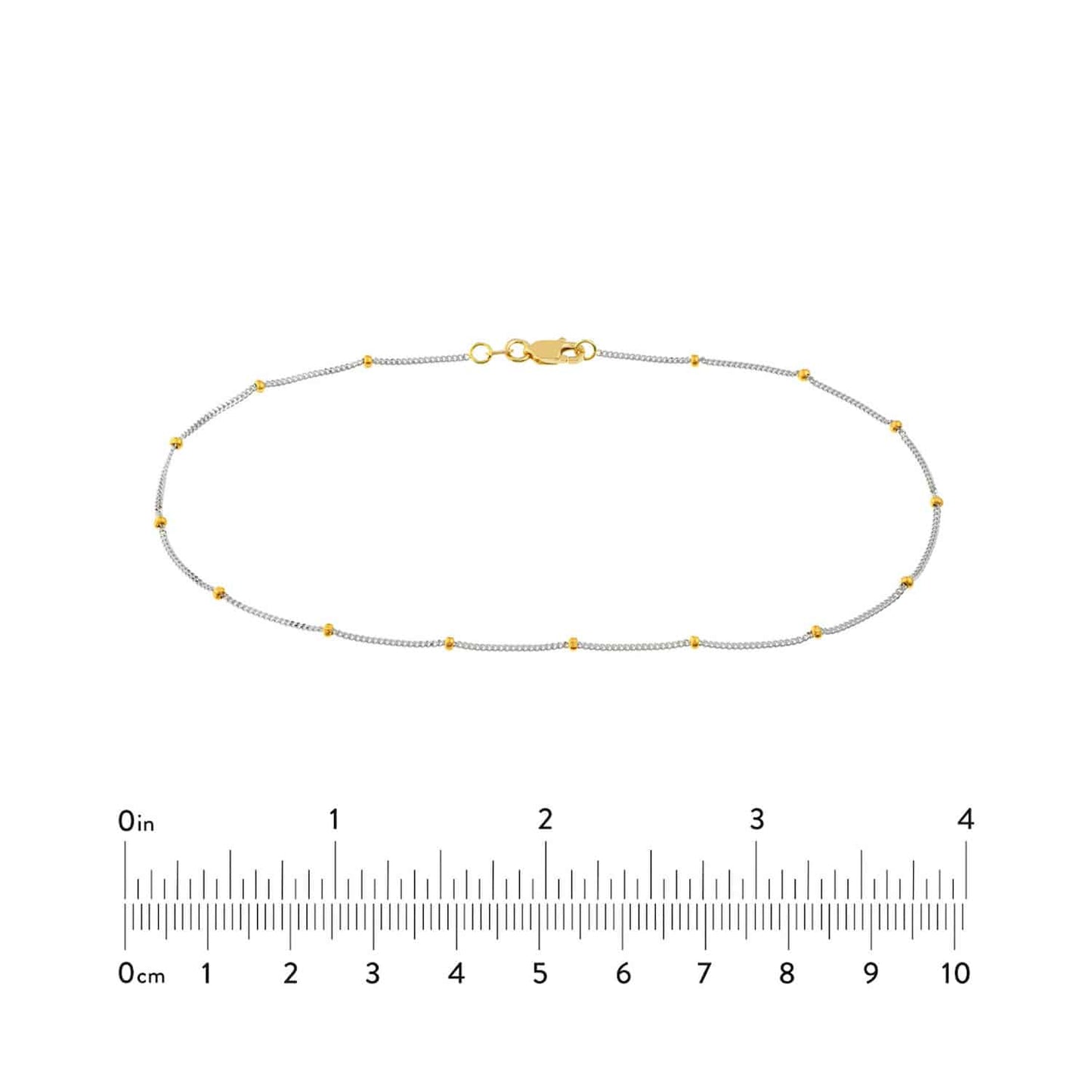 14K Real Gold Two-Tone 1.5mm Saturn Curb Anklet Bracelet 10"