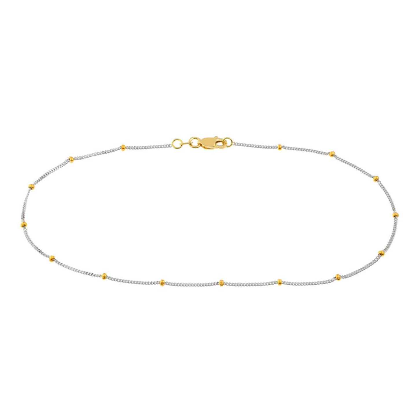 14K Real Gold Two-Tone 1.5mm Saturn Curb Anklet Bracelet 10"