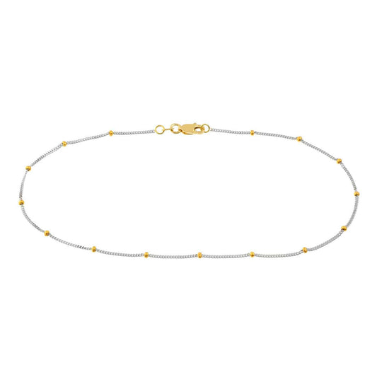 14K Yellow White Gold 1.5mm Saturn Curb Anklet (Hollow) 10"