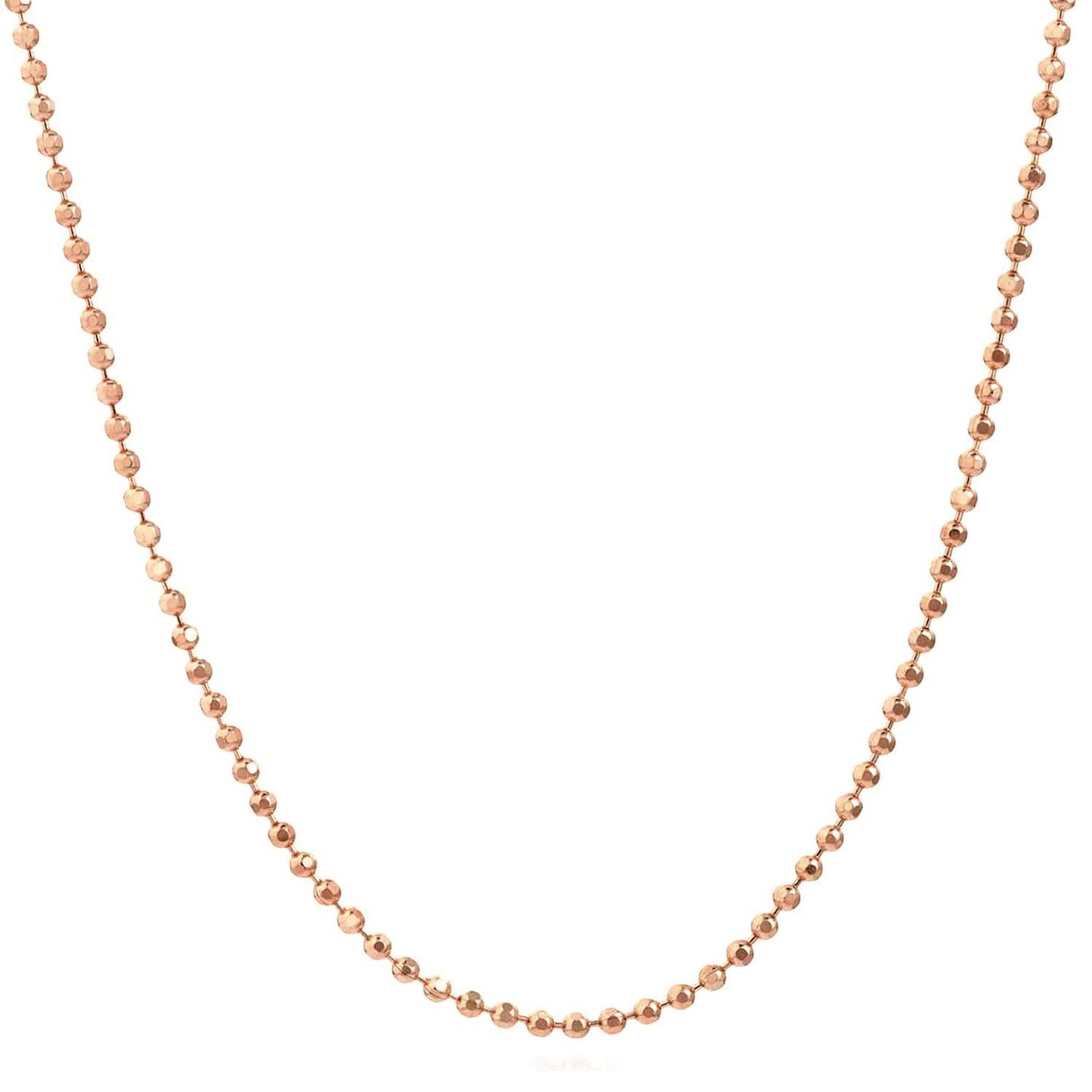 14K Real Gold White Rose 1.15mm Diamond-Cut Ball Bead Chain Necklace 16"-20"
