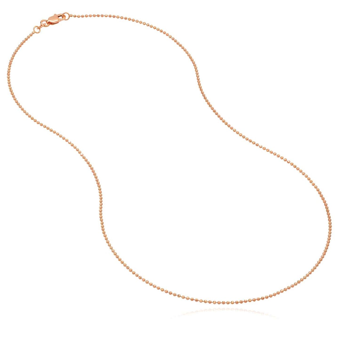 14K Real Gold White Rose 1.15mm Diamond-Cut Ball Bead Chain Necklace 16"-20"
