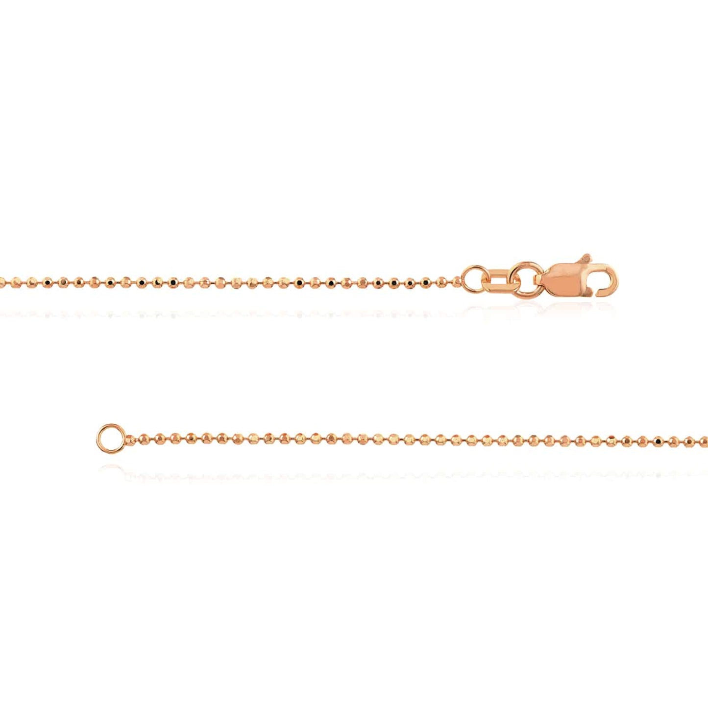 14K Real Gold White Rose 1.15mm Diamond-Cut Ball Bead Chain Necklace 16"-20"