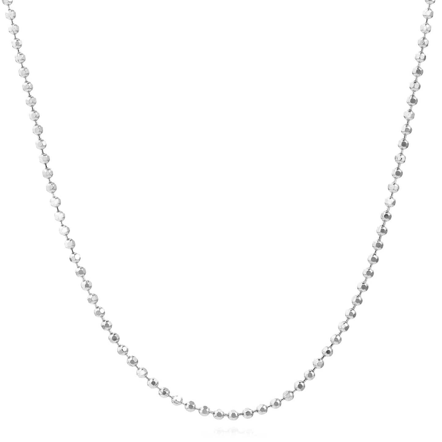 14K Real Gold White Rose 1.15mm Diamond-Cut Ball Bead Chain Necklace 16"-20"