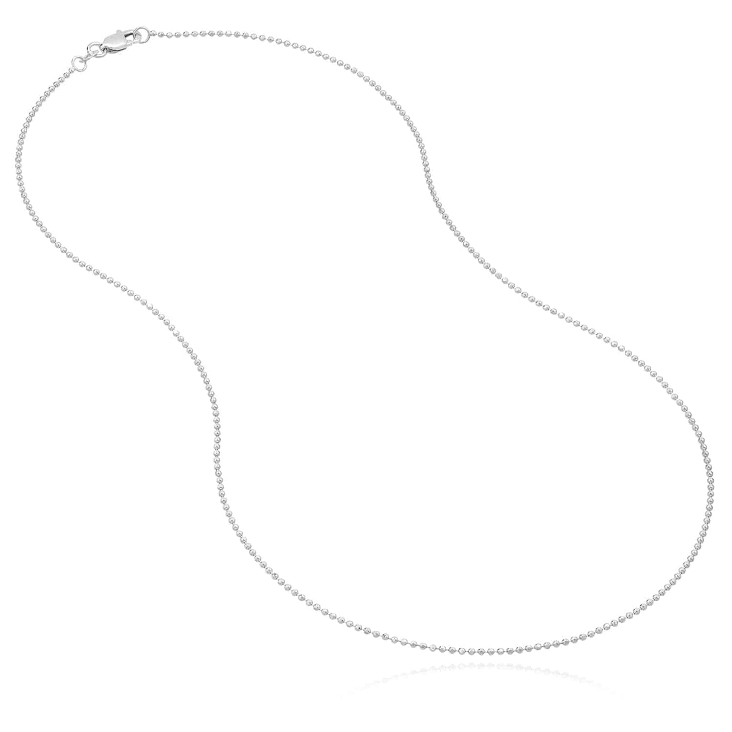 14K Real Gold White Rose 1.15mm Diamond-Cut Ball Bead Chain Necklace 16"-20"