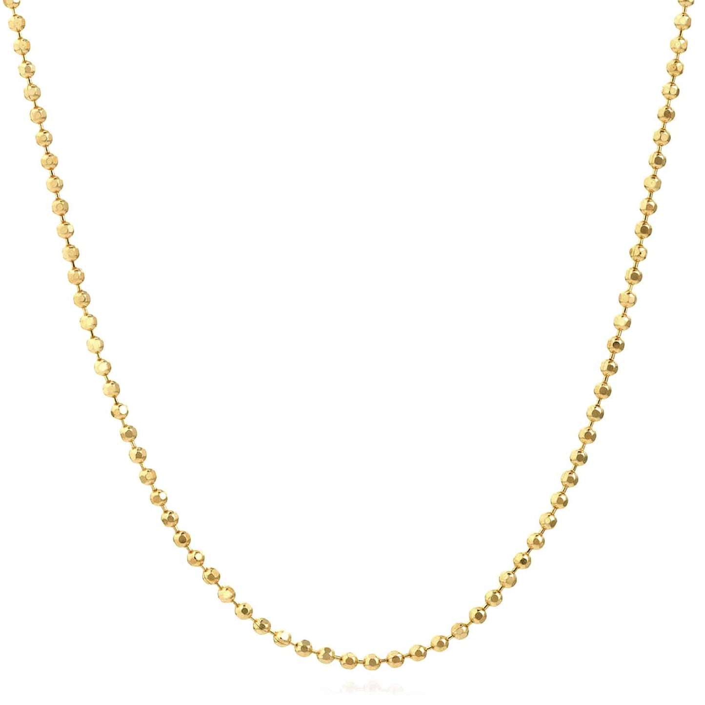 14K Real Gold White Rose 1.15mm Diamond-Cut Ball Bead Chain Necklace 16"-20"