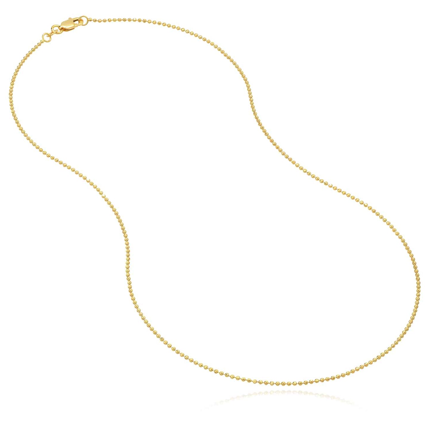 14K Real Gold White Rose 1.15mm Diamond-Cut Ball Bead Chain Necklace 16"-20"