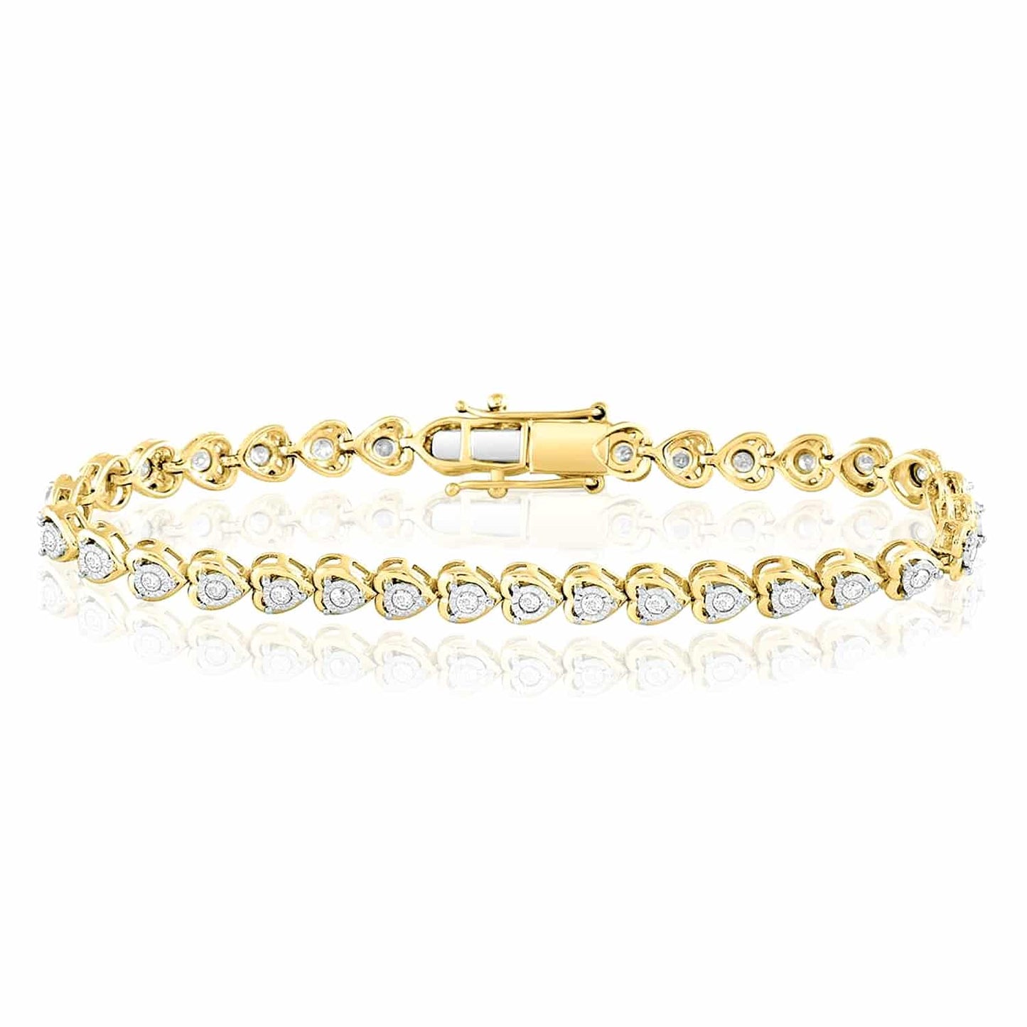1.07CTW Real Diamond Sterling Silver Illusion Set Hearts Tennis Bracelet 7"