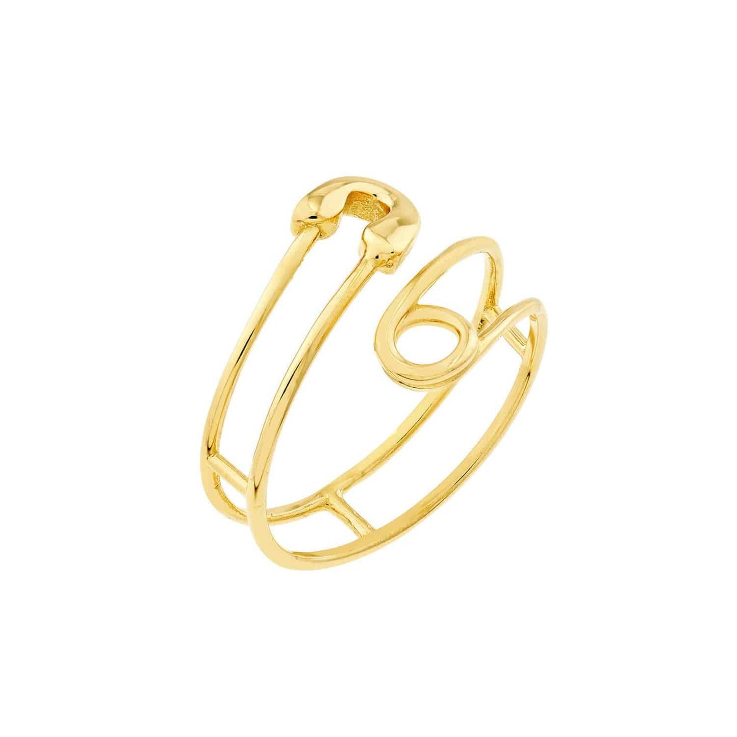 14K Real Gold Curved Safety Pin Cocktail Ring