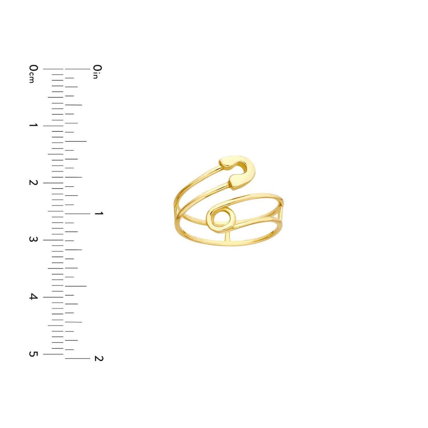14K Real Gold Curved Safety Pin Cocktail Ring