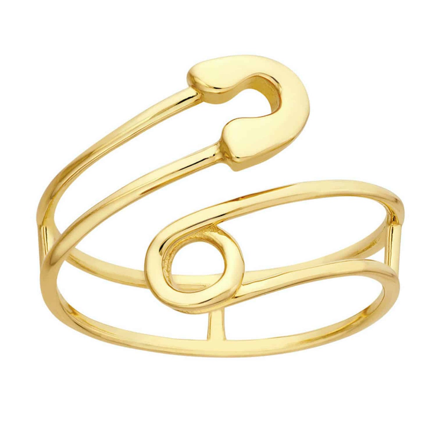14K Real Gold Curved Safety Pin Cocktail Ring