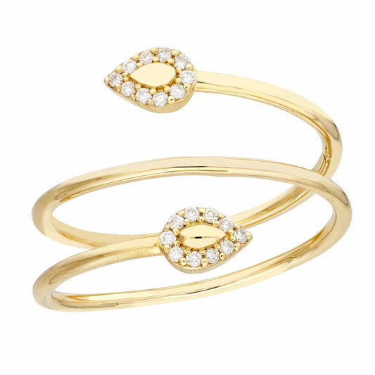 0.10CTW Natural Diamond 14K Gold Snake Head Bypass Cocktail Ring