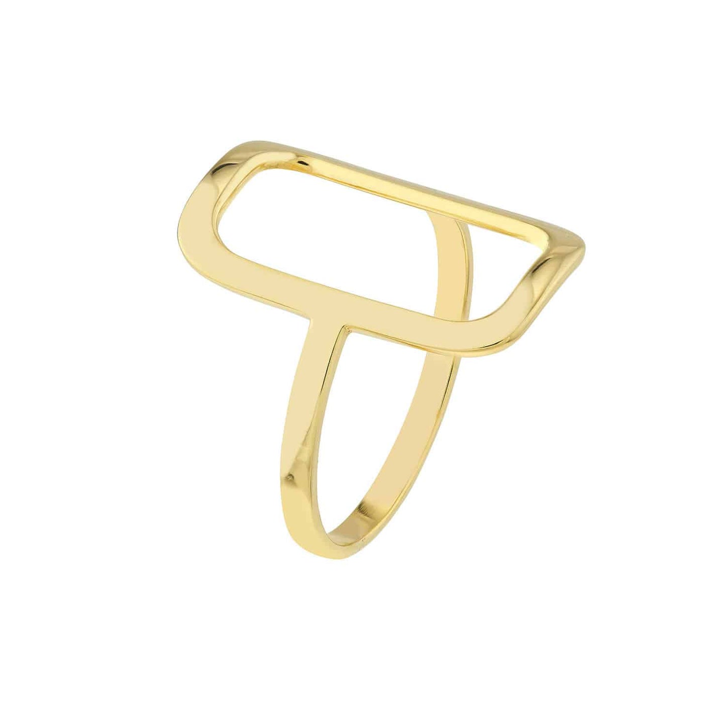 14K Real Gold Rectangular Frame Cocktail Ring