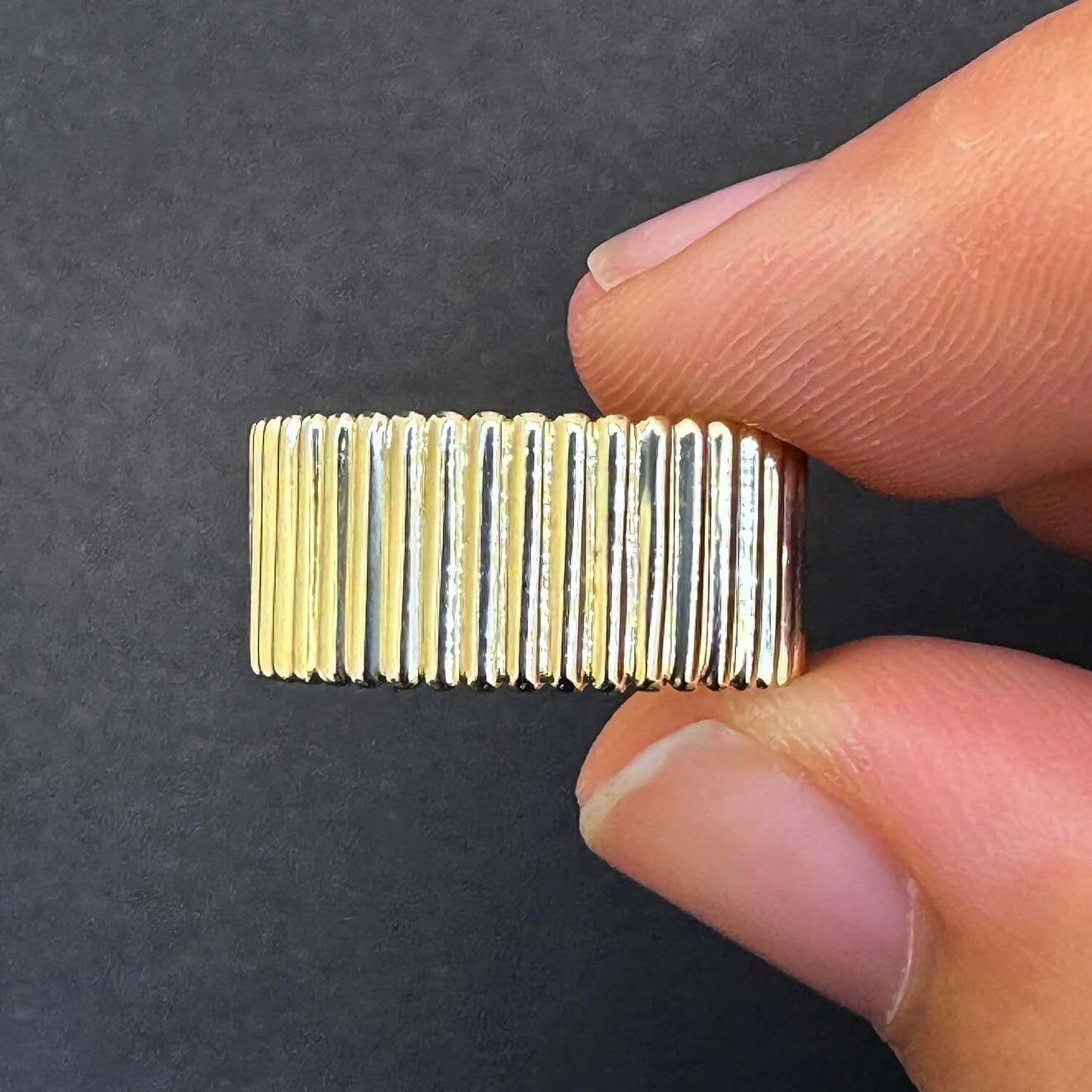 14K Real Gold Ribbed Cigar Wide Band Ring