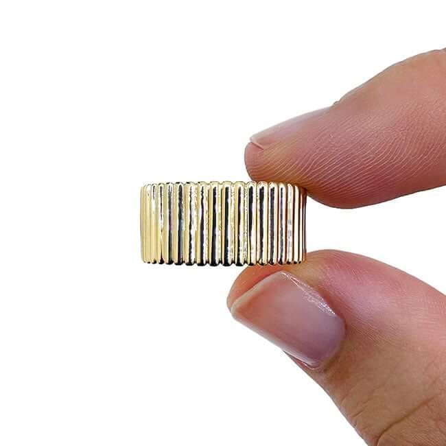 14K Real Gold Ribbed Cigar Wide Band Ring