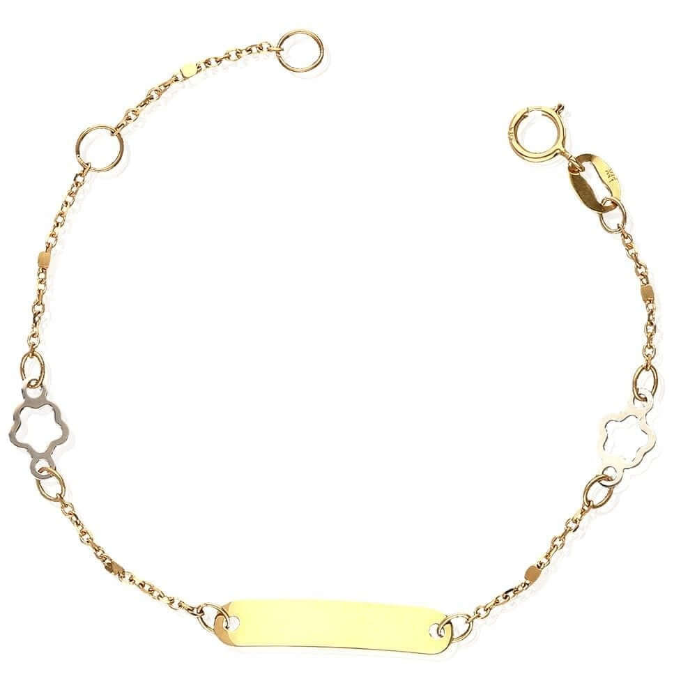 Kids 14K Gold Flower Cable Baby ID Bracelet 4.5"-5.25" Adjustable