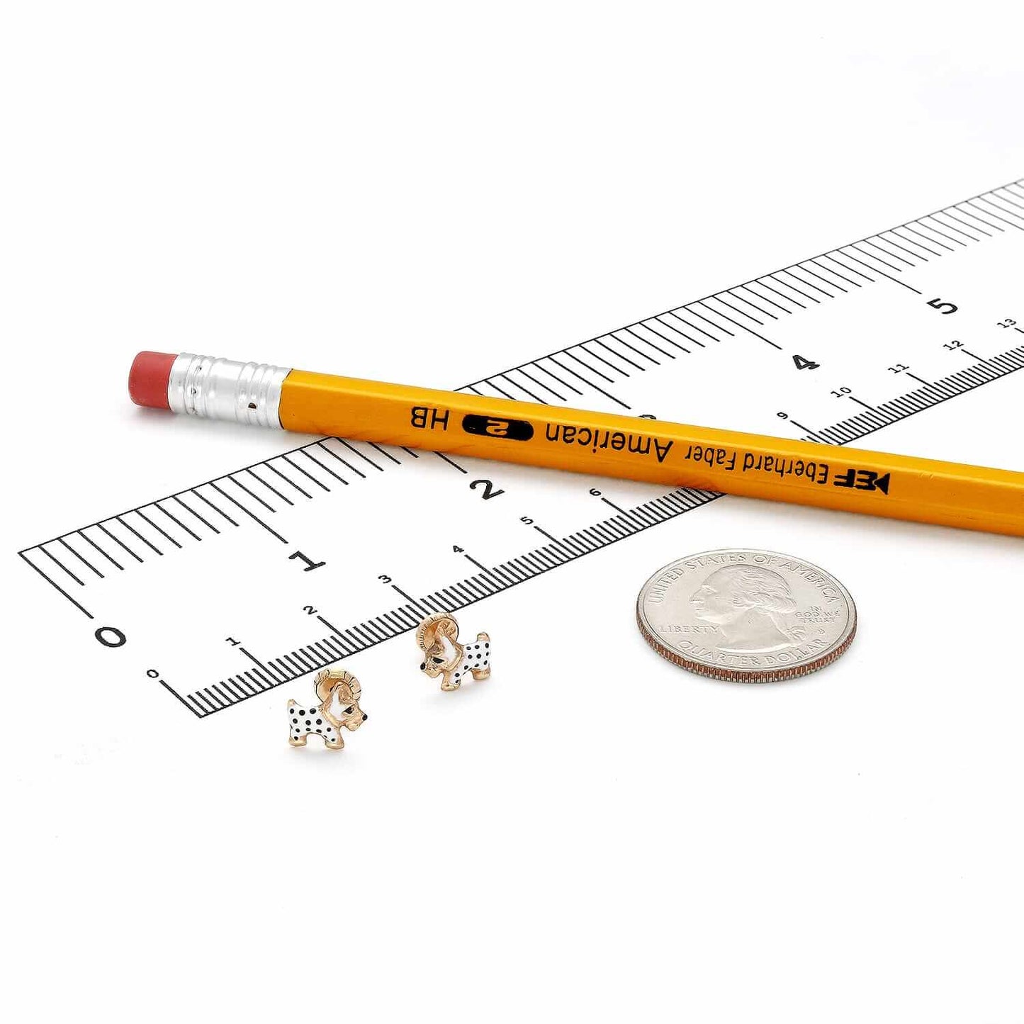 Kid's 14K Real Gold White Enamel Dog Screw Back Stud Earrings 7.5mm