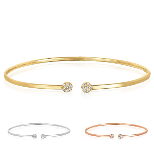 0.14CTW Natural Diamond 2mm 14K Yellow White Rose Gold Cuff Bangle Bracelet (Hollow)