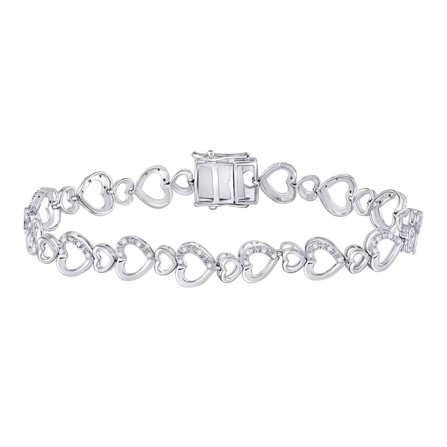 0.25CTW Real Diamond Sterling Silver Heart Tennis Bracelet 7"