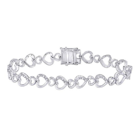 0.25CTW Natural Diamond Sterling Silver Heart Tennis Bracelet 7"