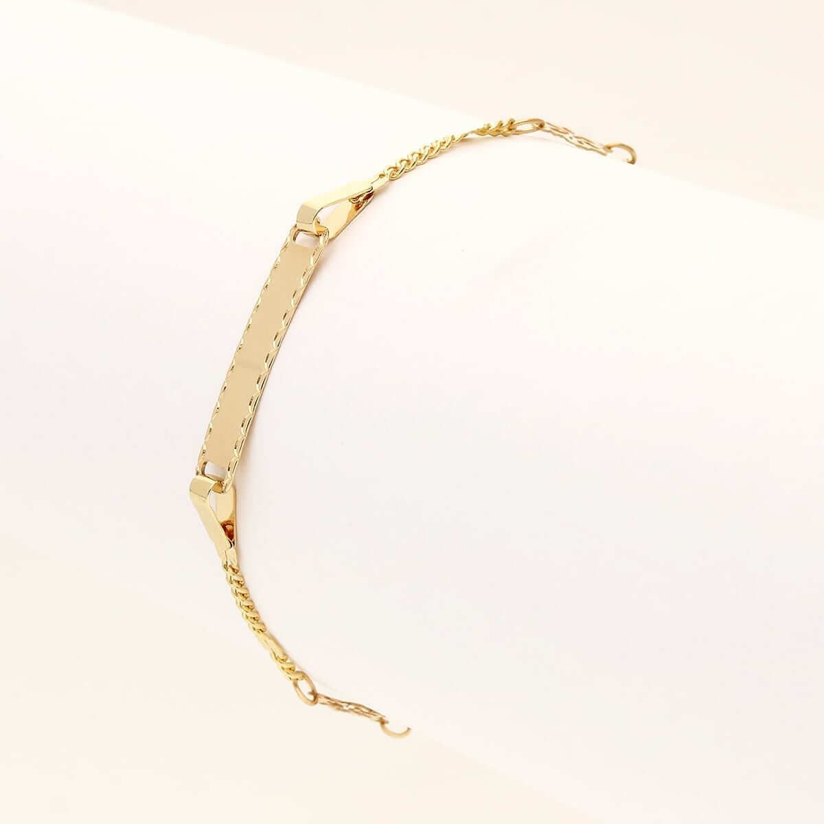 Kids 14K Yellow Gold Diamond-Cut Flower Fancy Curb Baby ID Bracelet 4.75"-5.5" Adjustable