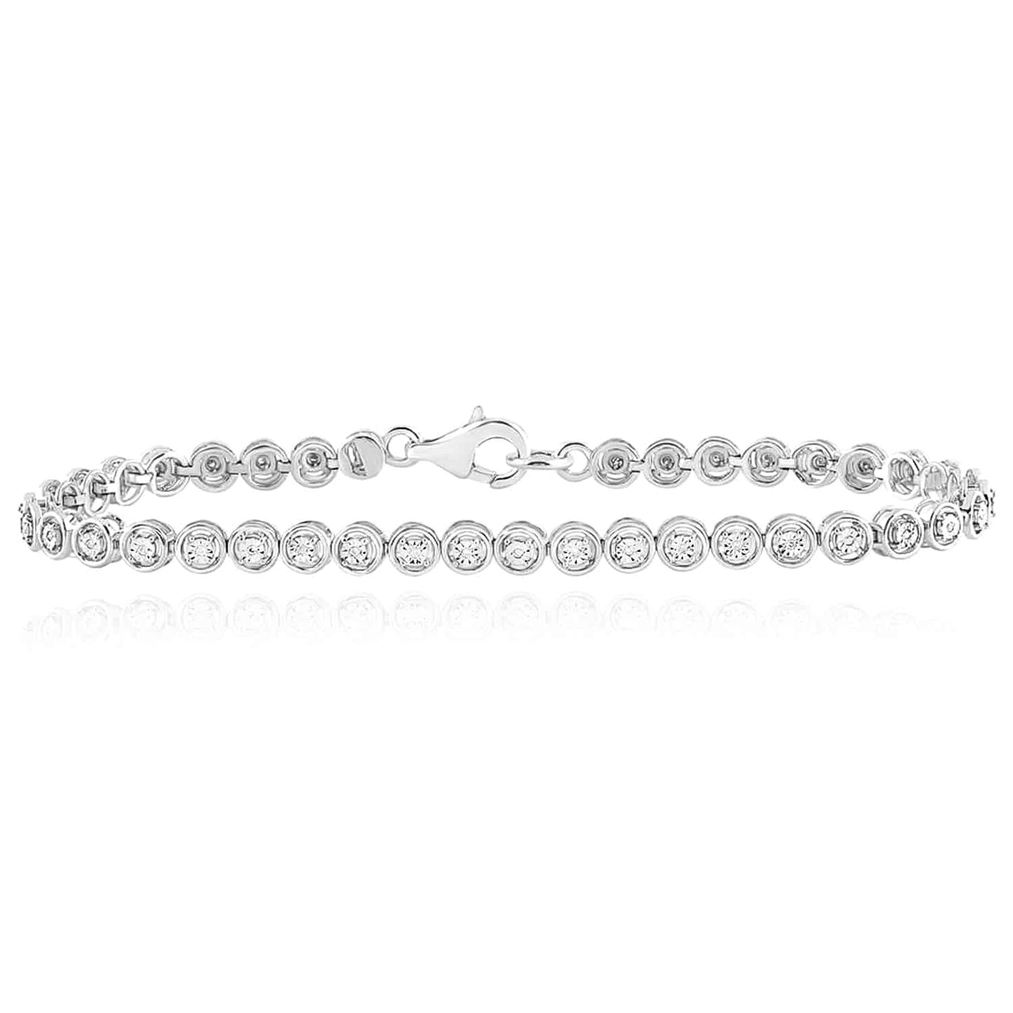 0.10CTW Real Diamond 5mm Sterling Silver Tennis Bracelet 7.5"