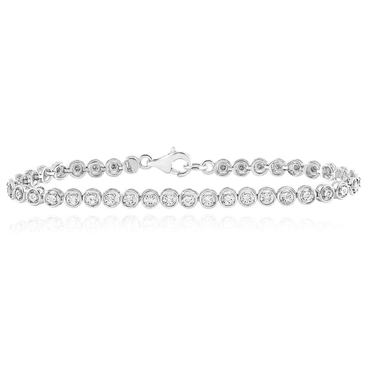 0.10CTW Natural Diamond 5mm Sterling Silver Tennis Bracelet 7.5"