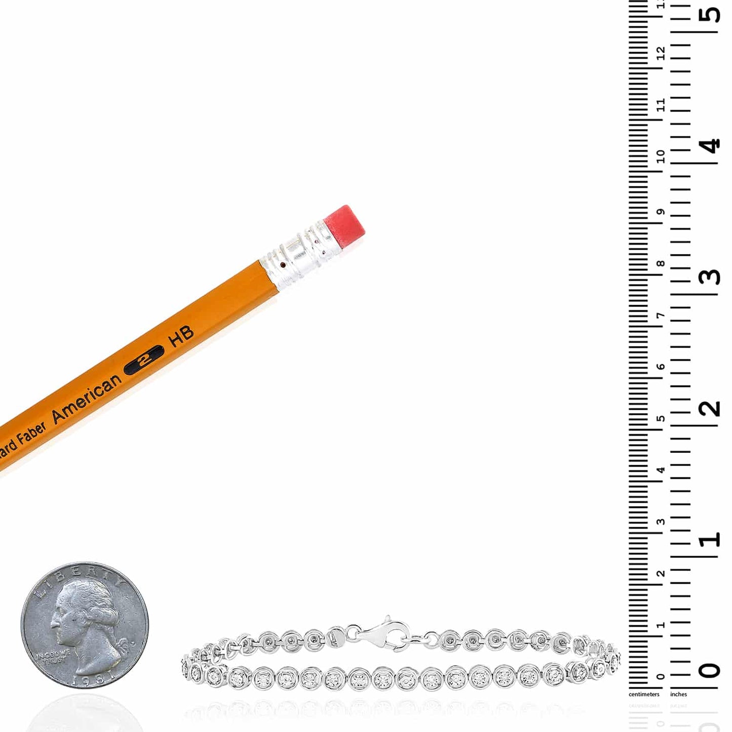 0.10CTW Real Diamond 5mm Sterling Silver Tennis Bracelet 7.5"