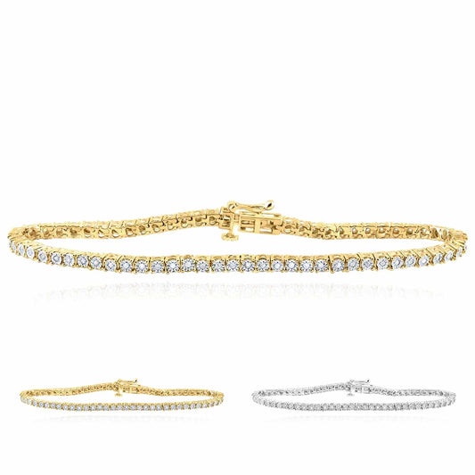 0.51CTW Natural Diamond Yellow White Sterling Silver 3.5mm Tennis Bracelet 8"