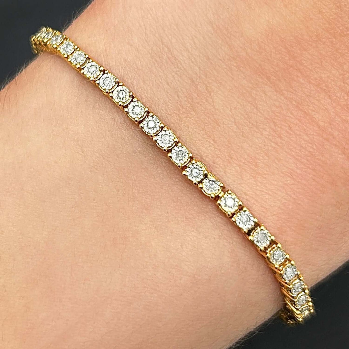 0.51CTW Real Diamond Yellow White Sterling Silver 3.5mm Tennis Bracelet 8"
