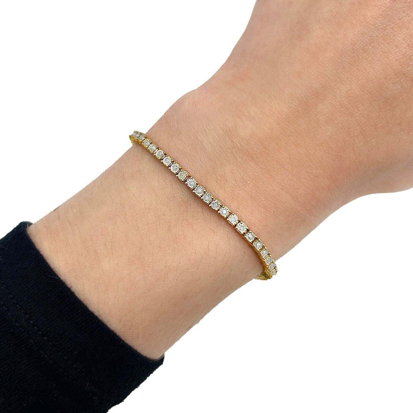 0.51CTW Real Diamond Yellow White Sterling Silver 3.5mm Tennis Bracelet 8"