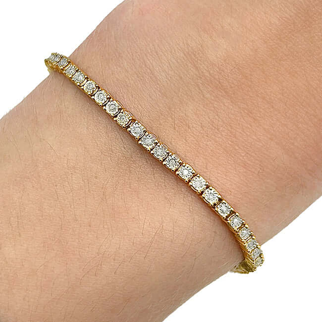 0.51CTW Real Diamond Yellow White Sterling Silver 3.5mm Tennis Bracelet 8"