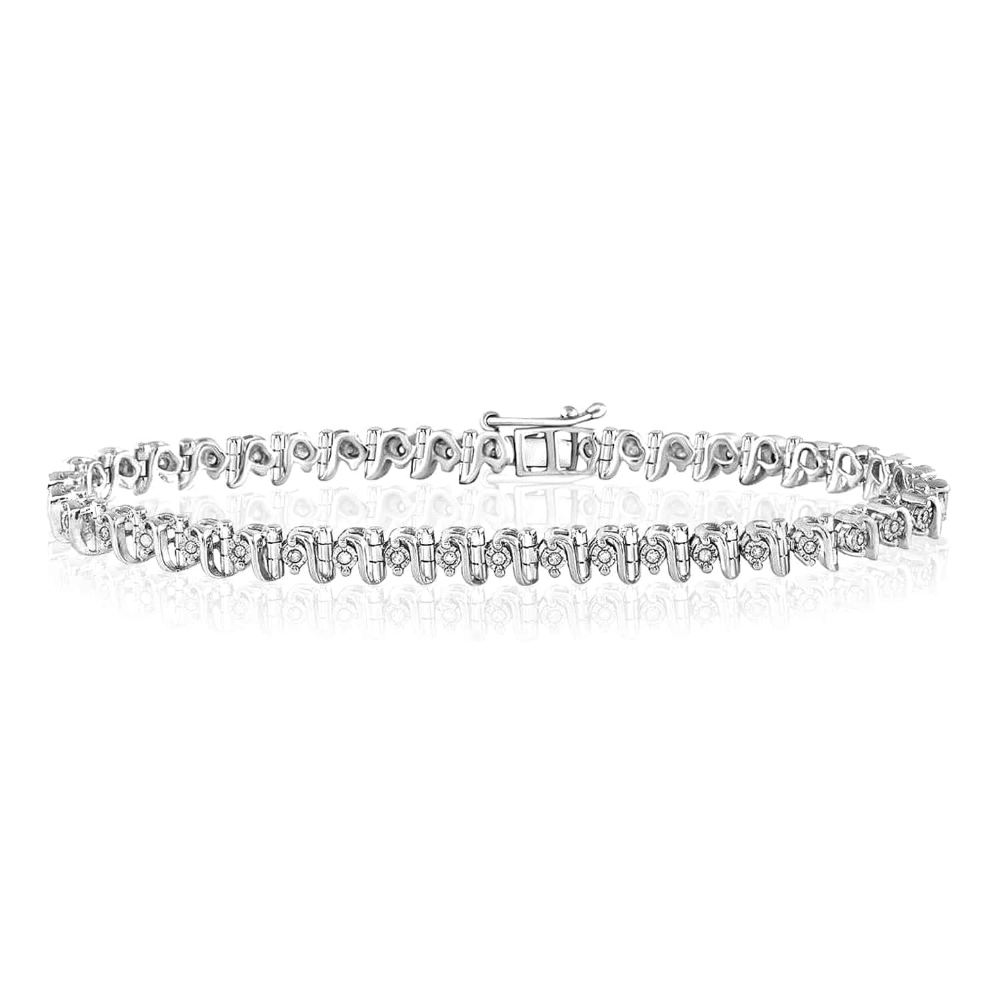 0.33CTW Real Diamond 5mm Sterling Silver S-Link Tennis Bracelet 7"