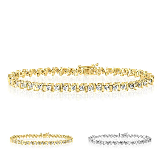 0.33CTW Natural Diamond 5mm Sterling Silver S-Link Tennis Bracelet 7"