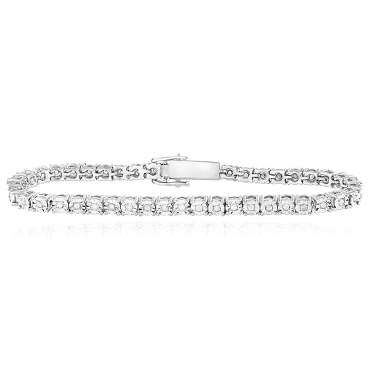 1.00CTW Natural Diamond 5mm Sterling Silver Tennis Bracelet 7"