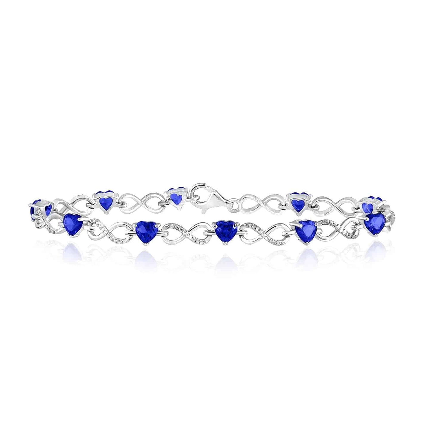 7.10CTW Real Diamond Sapphire 6mm Sterling Silver Gemstone Bracelet 7"