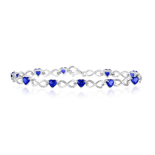 7.10CTW Natural Diamond Sapphire 6mm Sterling Silver Gemstone Bracelet (Solid Links) 7"