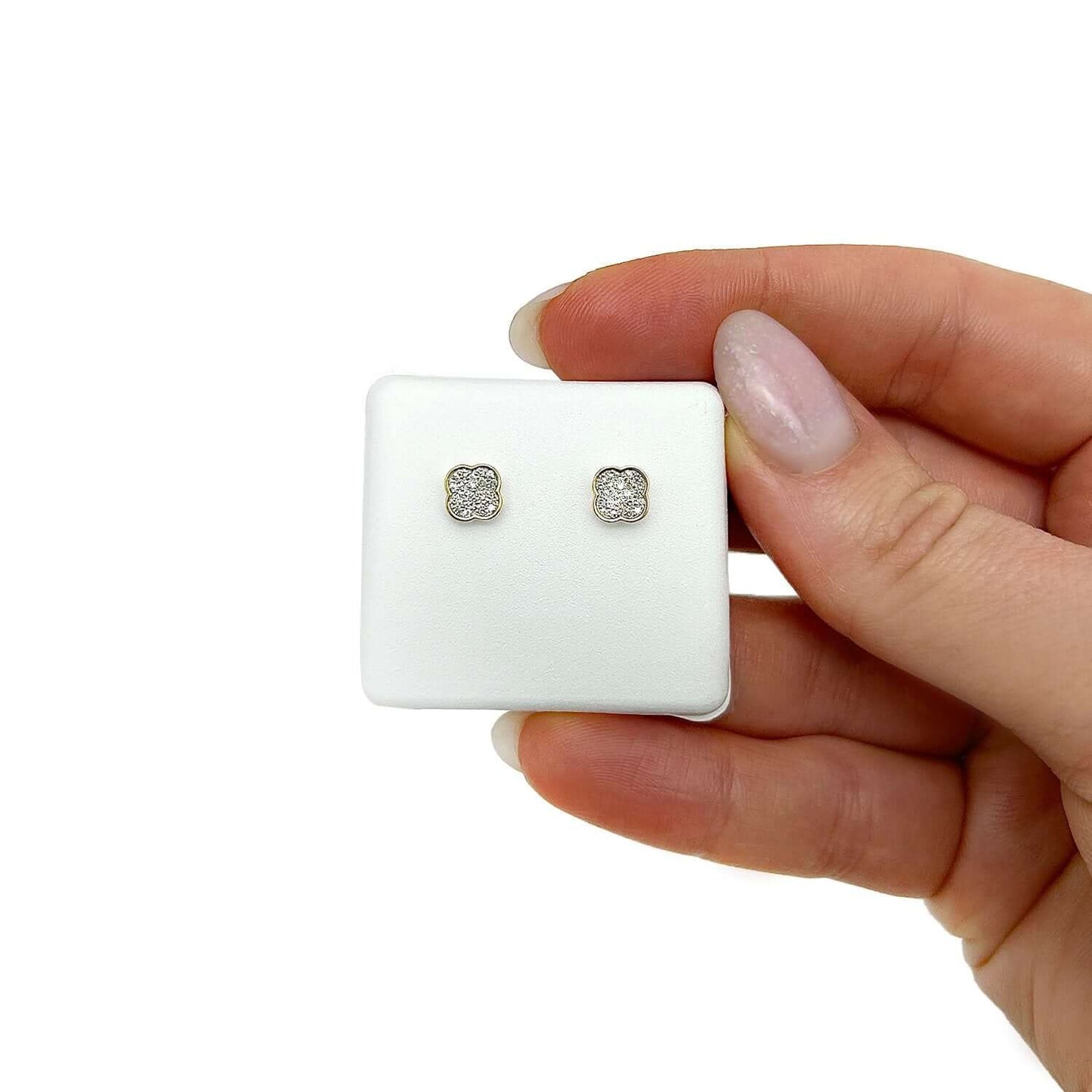 0.16CTW Natural Diamond 10K Gold Yellow White Clover Stud Screw Back Earrings