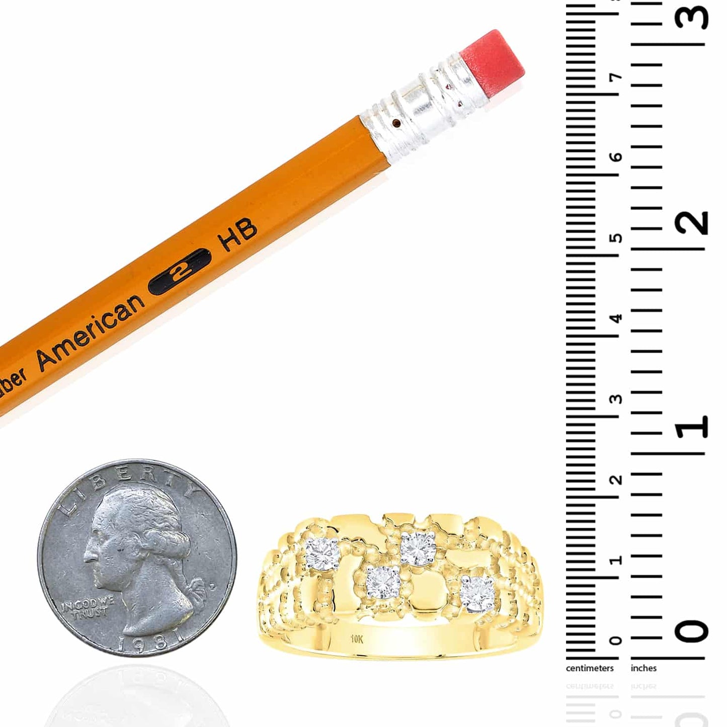 0.30CTW Real Diamond 10K Real Gold 12.5mm Nugget Signet Ring
