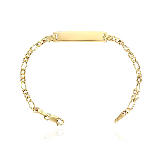 Kids 10K Yellow Gold Figaro Engravable ID Bar Bracelet (Hollow) 5.5"